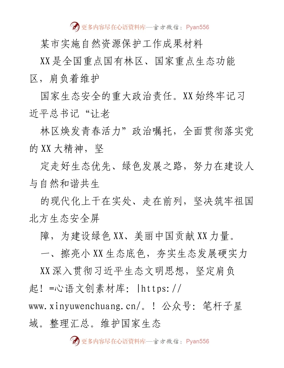 [工作总结] 自然资源保护工作 - XX市自然资源保护工作成果总结.docx_第1页