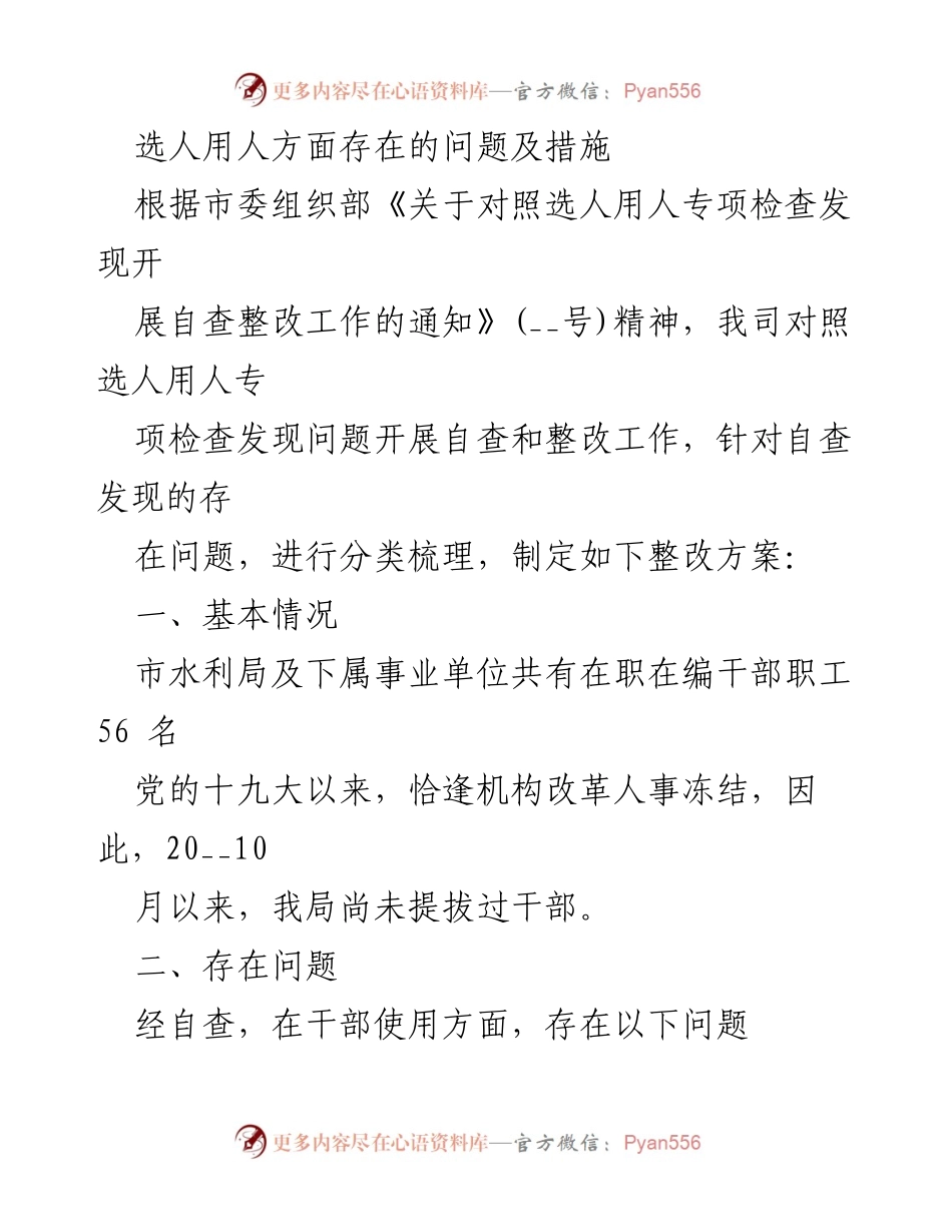 [工作总结] 选人用人专项检查 - 选人用人问题自查整改工作总结.docx_第1页