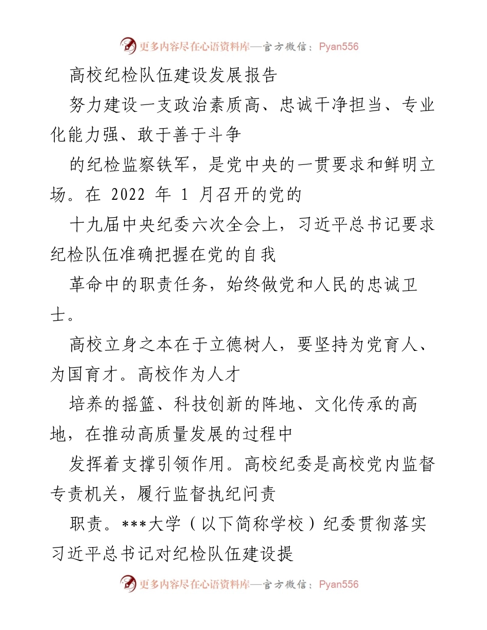 [工作总结] 高校纪检队伍建设 - 高校纪检队伍建设发展报告：提升政治素质与专业能力.docx_第1页