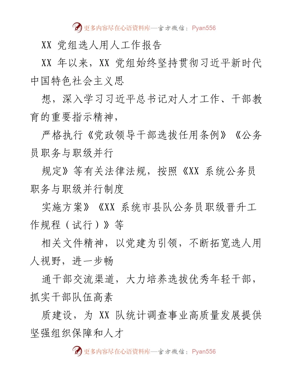 [工作报告] 党组织 - XX 党组选人用人工作总结.docx_第1页