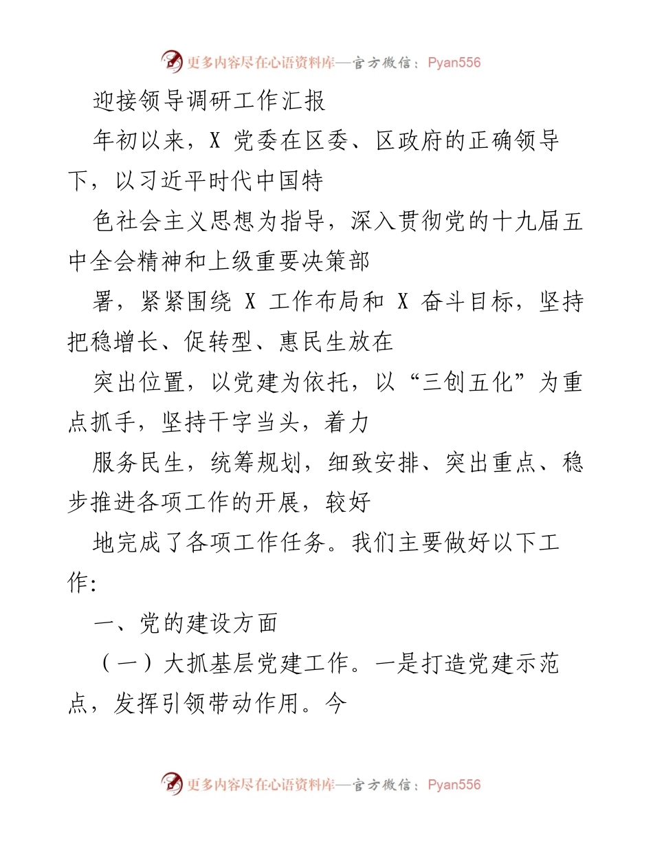 [工作总结] 领导调研 - 2023年X党委工作总结与党建成效汇报.docx_第1页