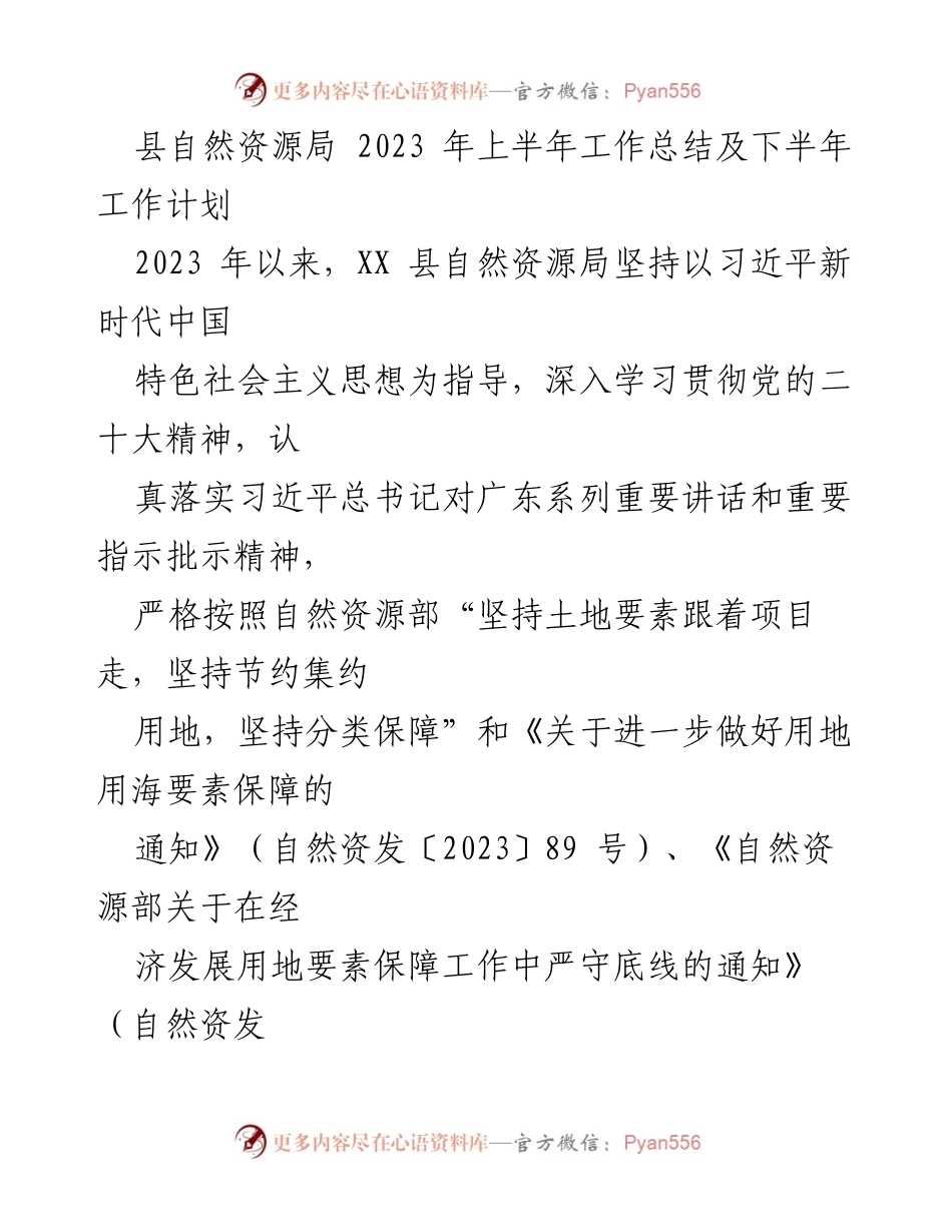 [工作总结] 自然资源局 - 2023年上半年工作总结与下半年工作计划.docx_第1页