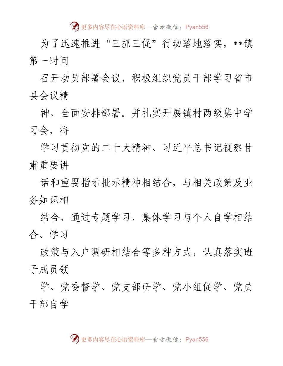 [工作总结] 镇党委 - XX镇“三抓三促”行动工作进展情况汇报.docx_第2页