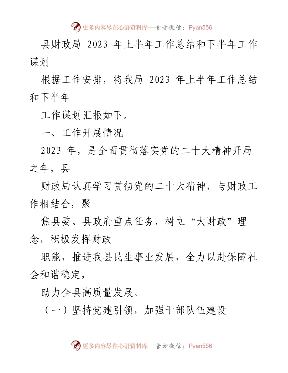 [工作总结] 财政局 - 2023年上半年工作总结与下半年谋划_1.docx_第1页