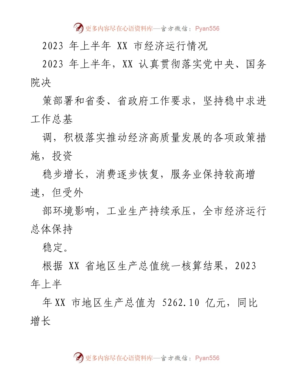 [工作总结] 经济运行分析 - 2023年上半年XX市经济运行情况总结.docx_第1页