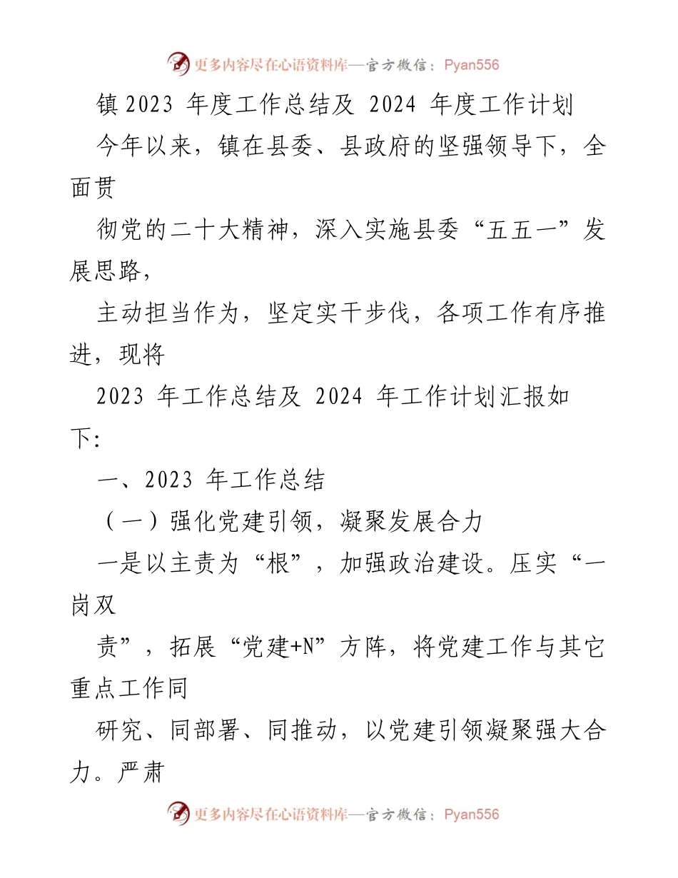 [工作总结] 镇年度工作总结会议 - 2023年度工作总结与2024年度工作计划.docx_第1页
