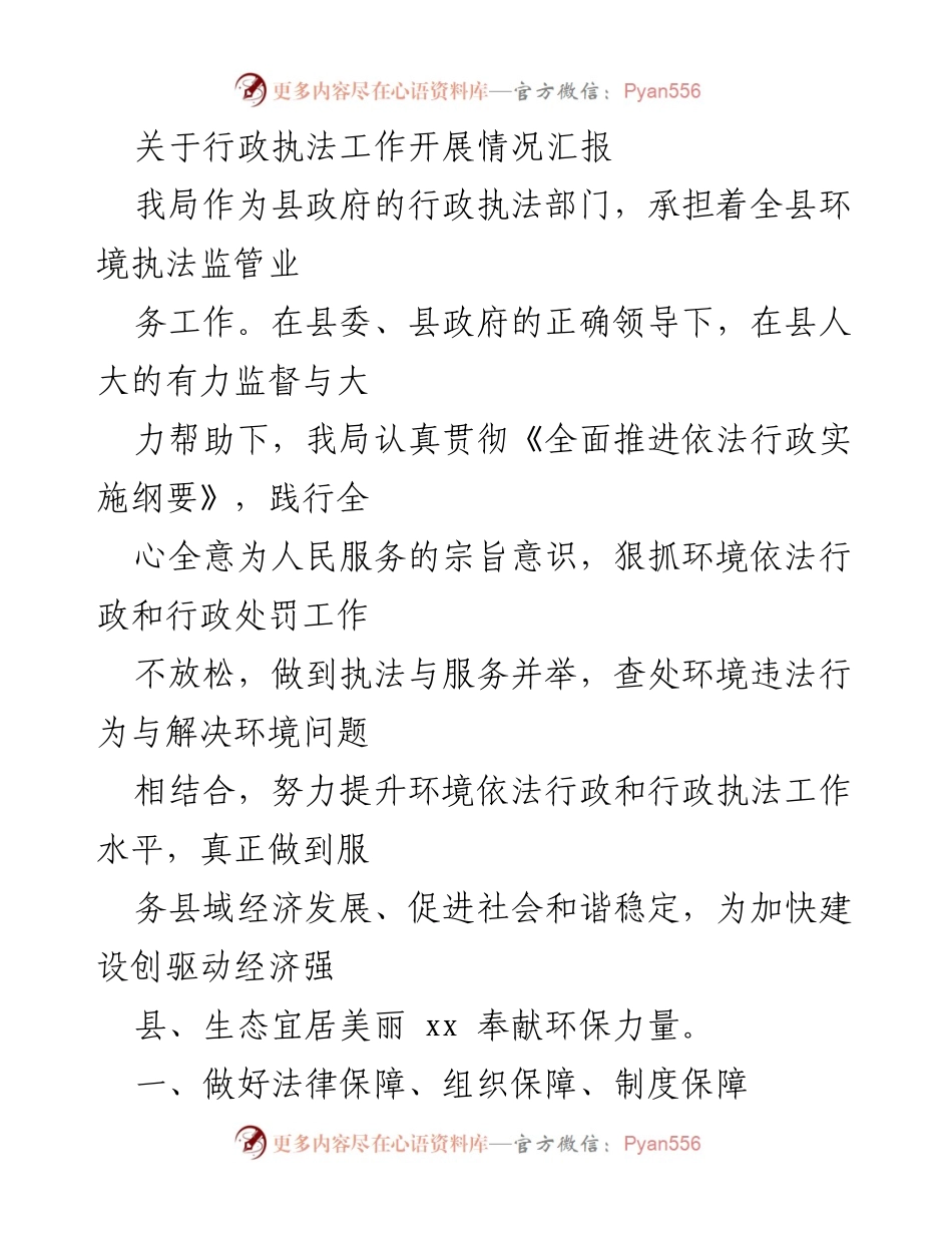 [工作总结] 行政执法 - 行政执法工作开展情况汇报.docx_第1页