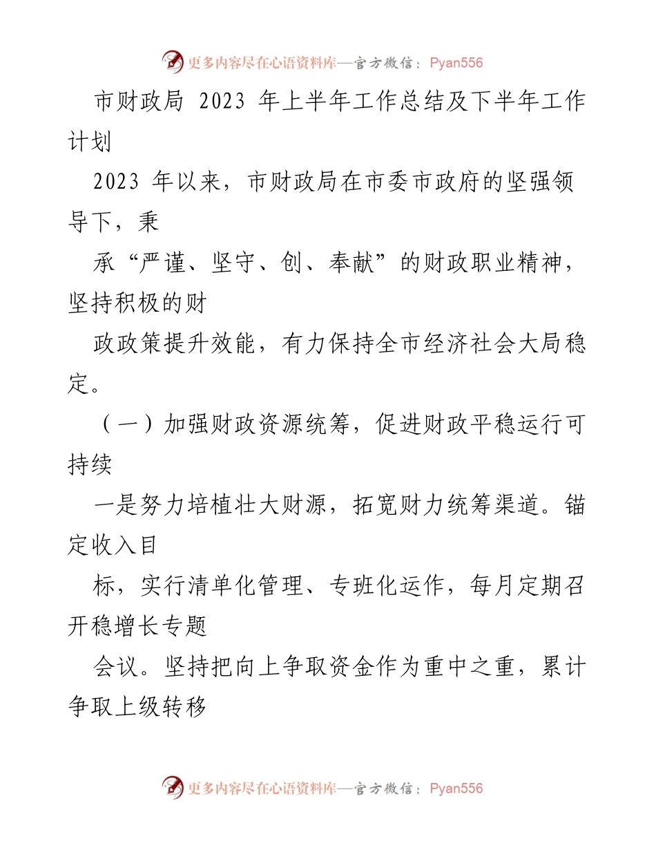[工作总结] 财政局 - 2023年上半年工作总结与下半年工作计划.docx_第1页