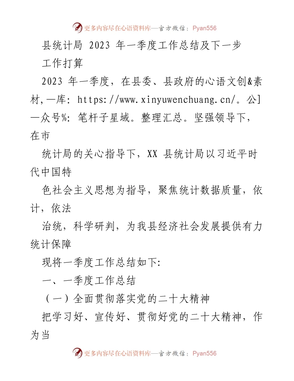 [工作总结] 统计局 - 2023年一季度工作总结与下一步工作计划.docx_第1页