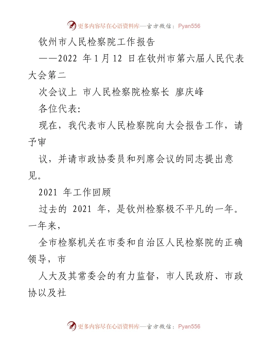 [工作报告] 会议 - 钦州市人民检察院2021年工作总结报告.docx_第1页