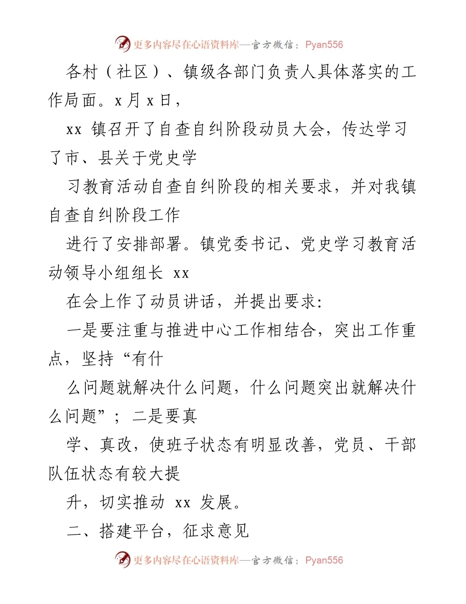[工作总结] 镇党史学习教育活动 - 自查自纠阶段工作总结与整改措施.docx_第2页