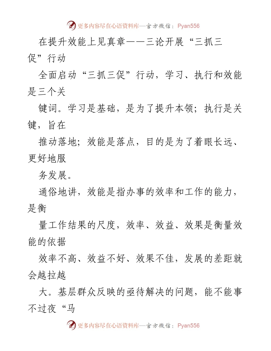 [工作总结] 行动启动 - 提升效能，推动“三抓三促”行动落地实施.docx_第1页