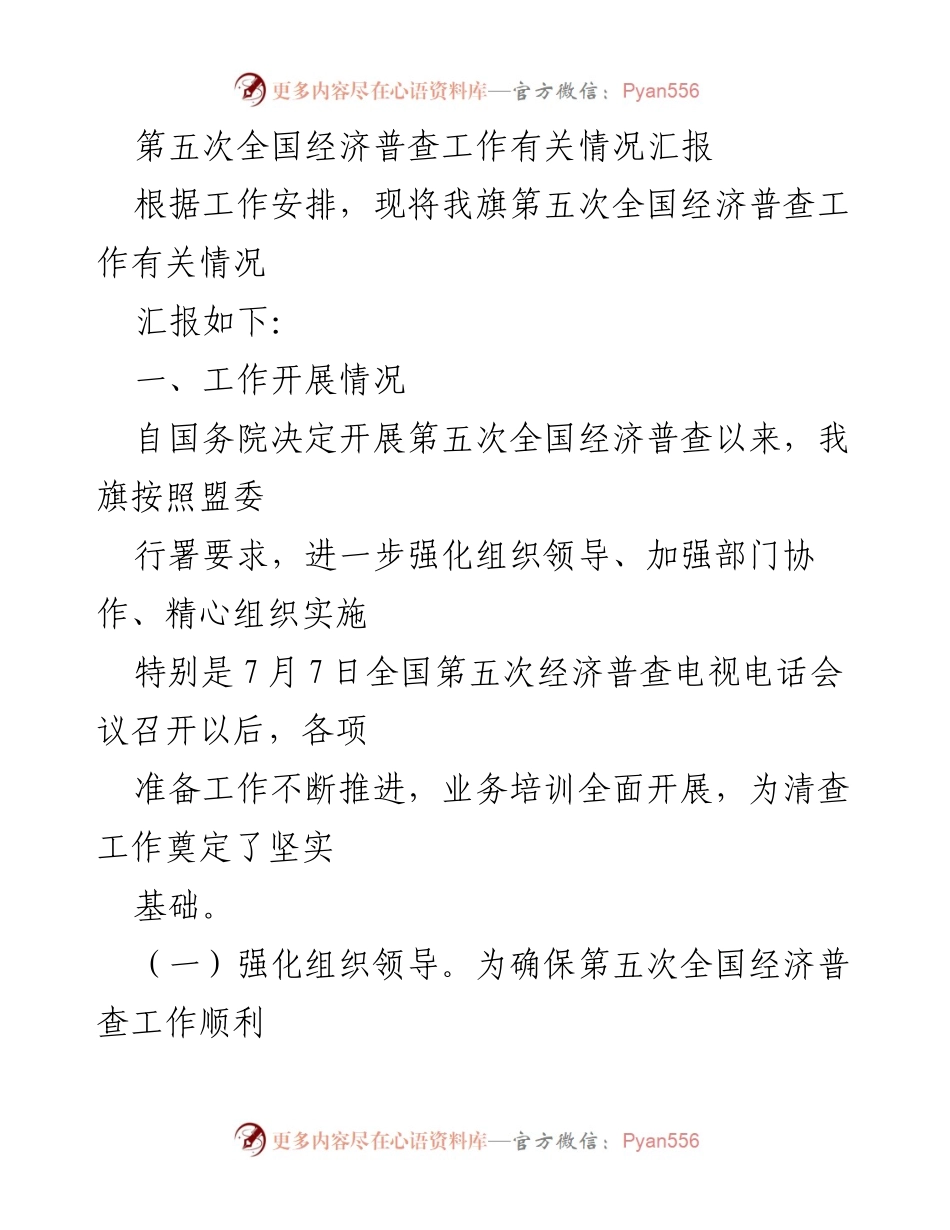 [工作总结] 经济普查 - 第五次全国经济普查工作情况汇报.docx_第1页