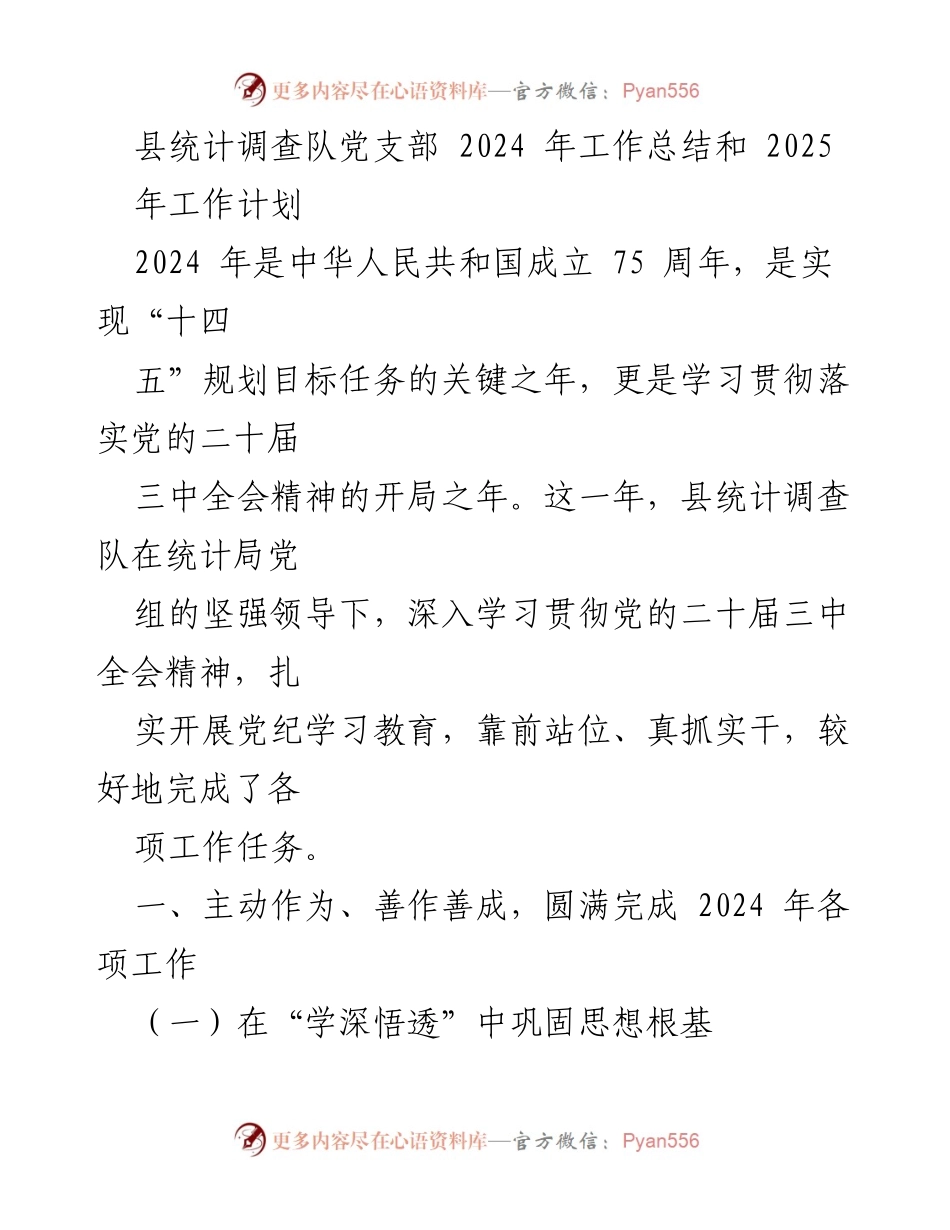 [工作总结] 统计调查队 - 2024年工作总结与2025年工作计划.docx_第1页