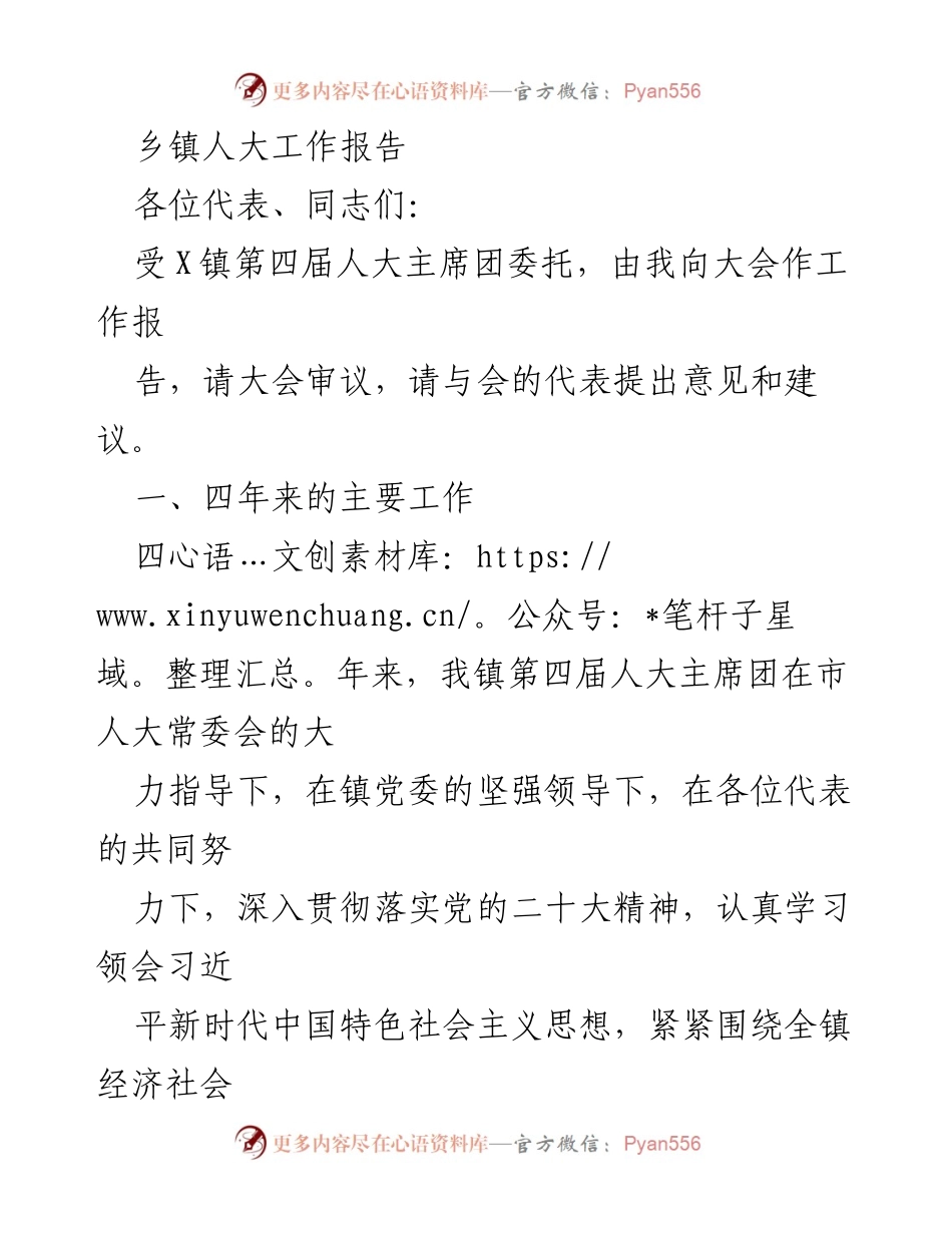 [工作报告] 乡镇人大会议 - 乡镇人大工作报告总结与展望.docx_第1页