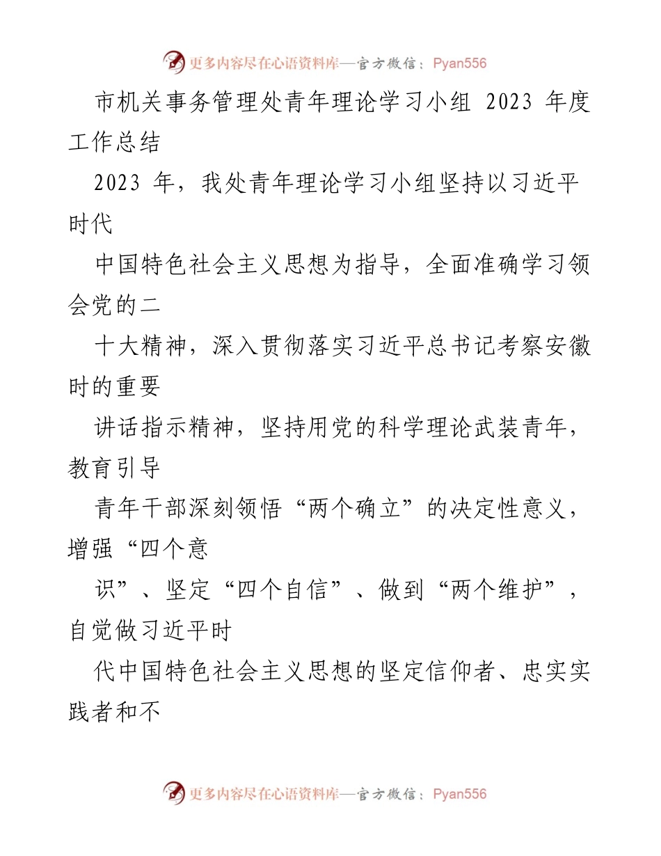 [工作总结] 青年理论学习小组 - 2023年度青年理论学习小组工作总结_1.docx_第1页