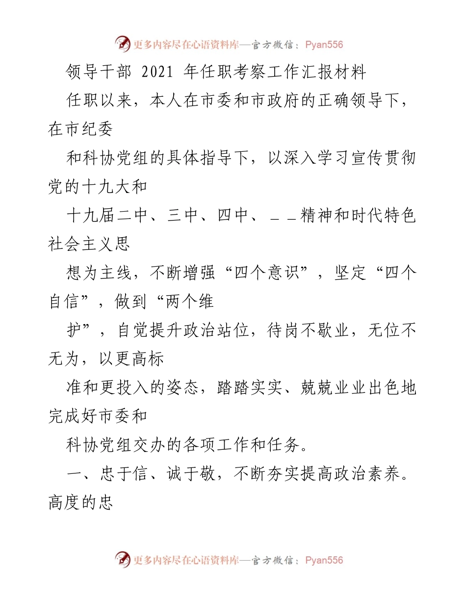 [工作总结] 领导干部任职考察 - 2021年领导干部任职考察工作总结报告.docx_第1页