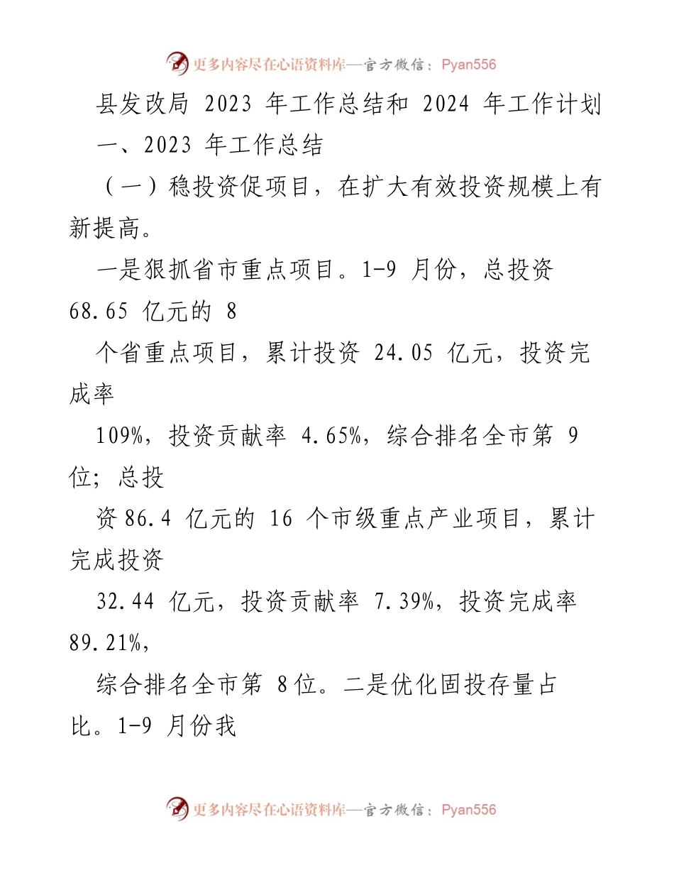 [工作总结与计划] 发改局年会 - 2023年工作总结与2024年工作计划.docx_第1页