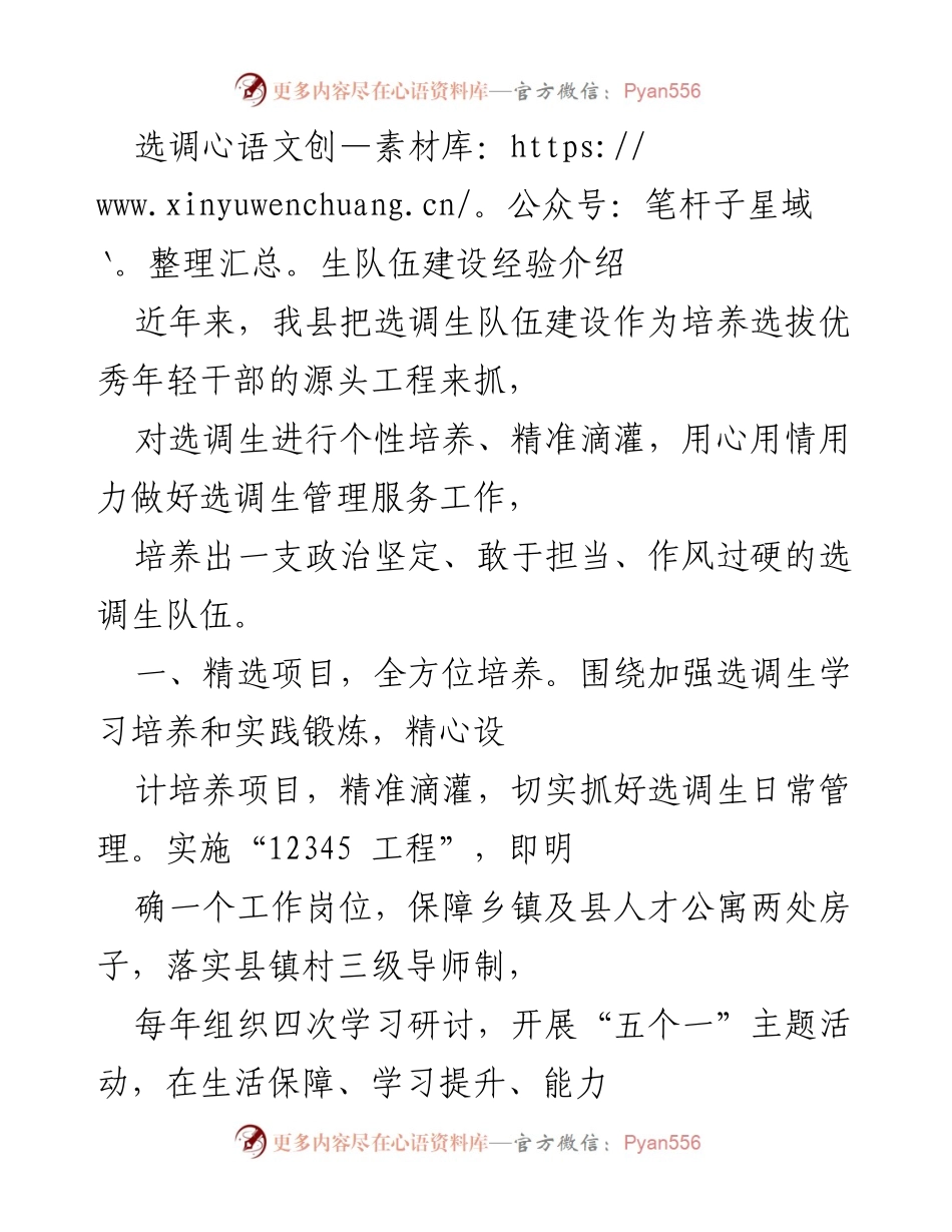 [工作总结] 选调生队伍建设 - 选调生队伍建设经验总结与实践探索.docx_第1页