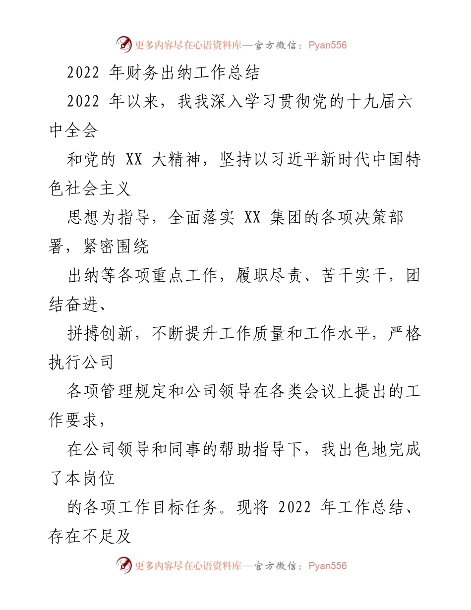 [工作总结] 财务出纳 - 2022年财务出纳工作总结与2023年工作计划.docx_第1页