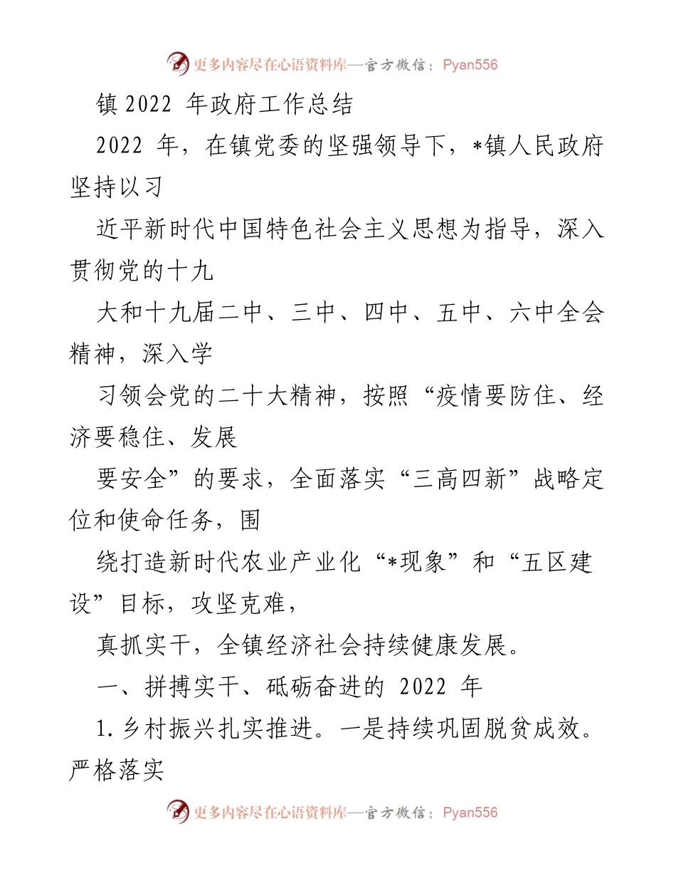 [工作总结] 镇政府 - 2022年政府工作总结与成就回顾.docx_第1页