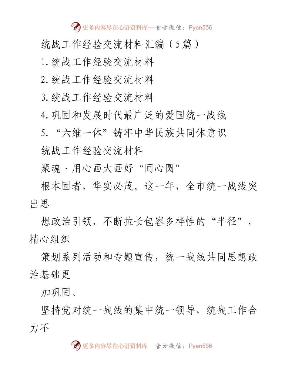 [工作总结] 统战工作经验交流 - 统战工作经验交流与成果总结.docx_第1页