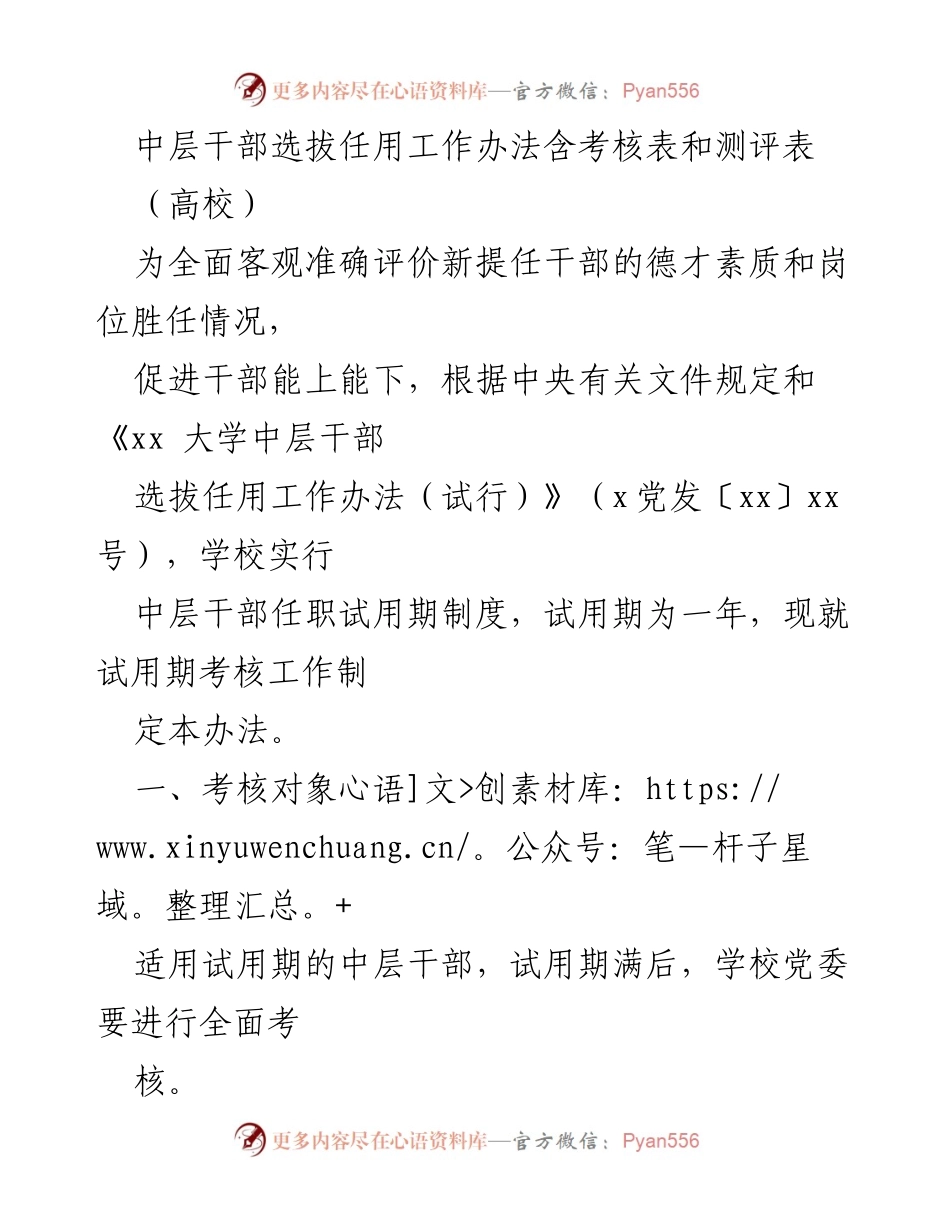 [工作总结] 高校 - 中层干部试用期考核工作办法及实施细则.docx_第1页