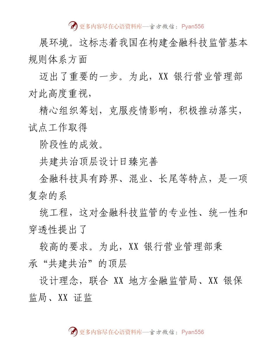 [工作总结] 银行营业管理部 - 探索金融科技监管试点工作的阶段性成效总结.docx_第2页