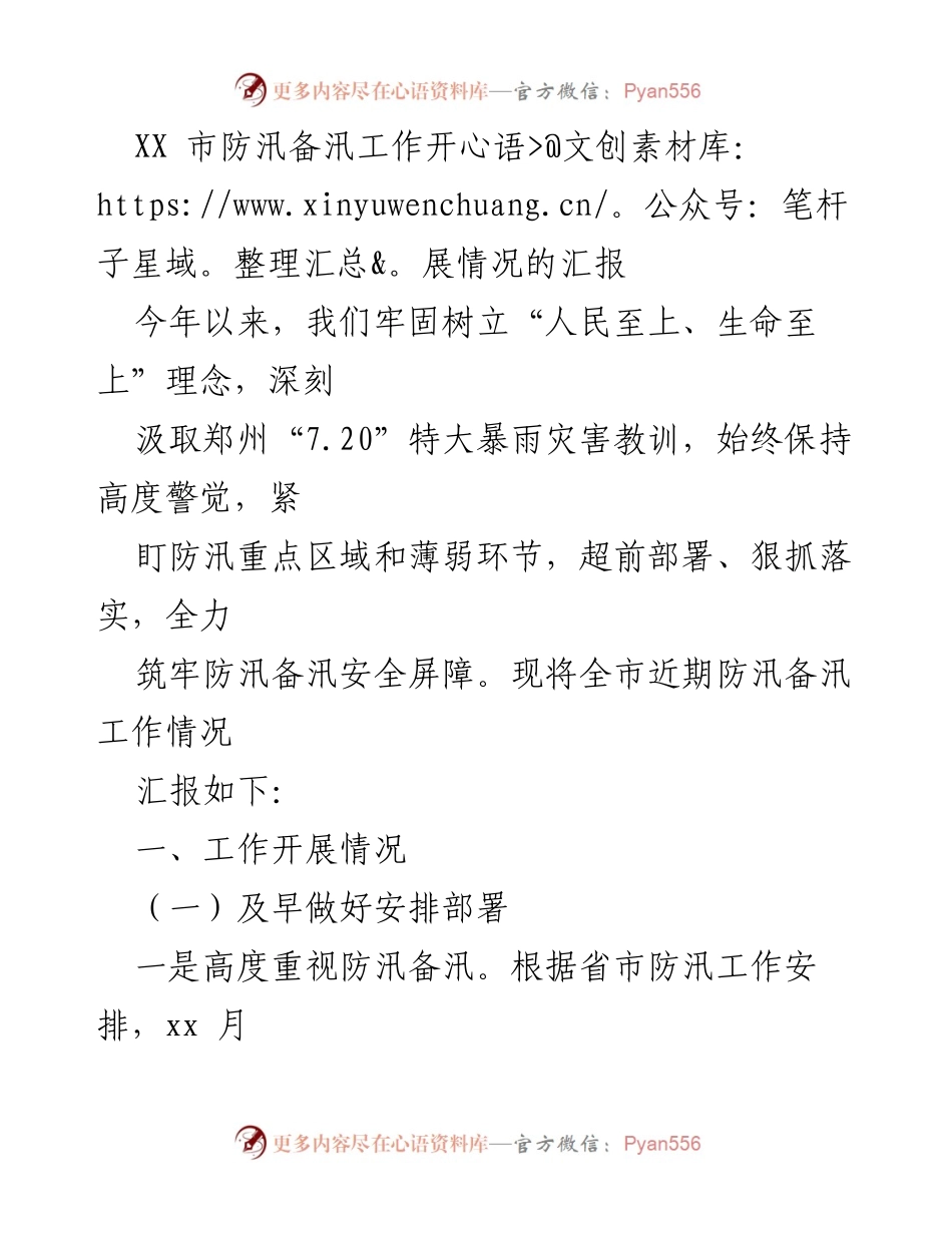 [工作总结] 防汛工作会议 - XX市2023年防汛备汛工作开展情况汇报.docx_第1页