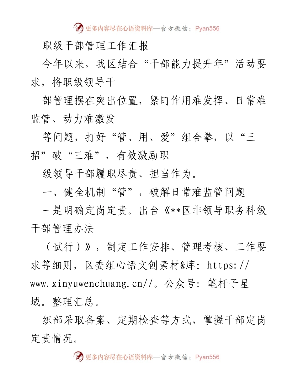[工作总结] 职级干部管理 - 提升职级干部管理效能的工作总结报告.docx_第1页
