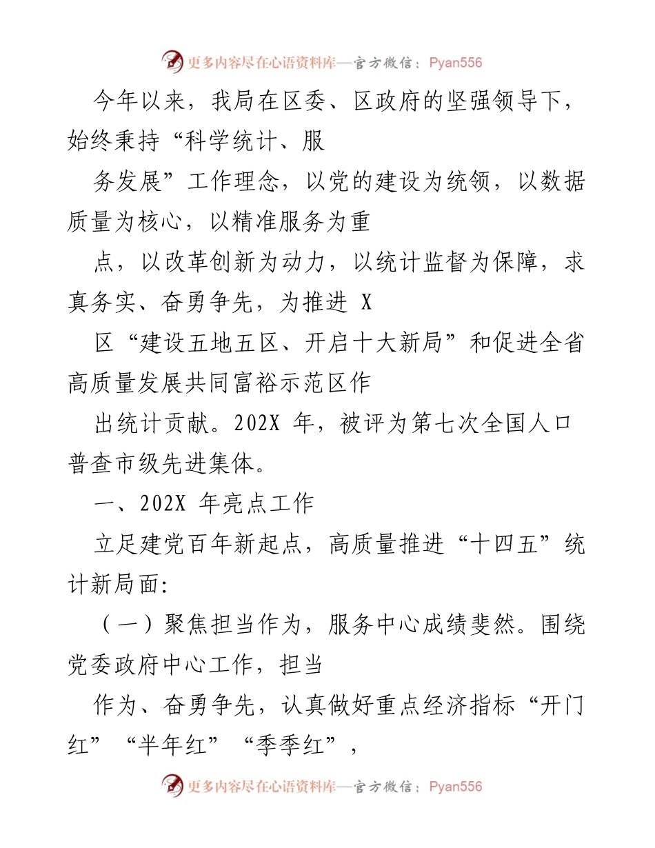 [工作总结] 统计局年度工作 - 202X年统计局工作总结与高质量发展贡献.docx_第1页