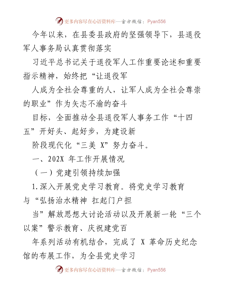 [工作总结] 退役军人事务工作 - 202X年县退役军人事务局工作总结与展望.docx_第1页