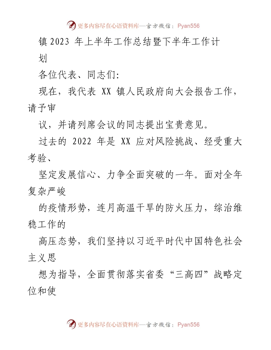 [工作总结] 镇政府会议 - 2023年上半年工作总结暨下半年工作计划.docx_第1页
