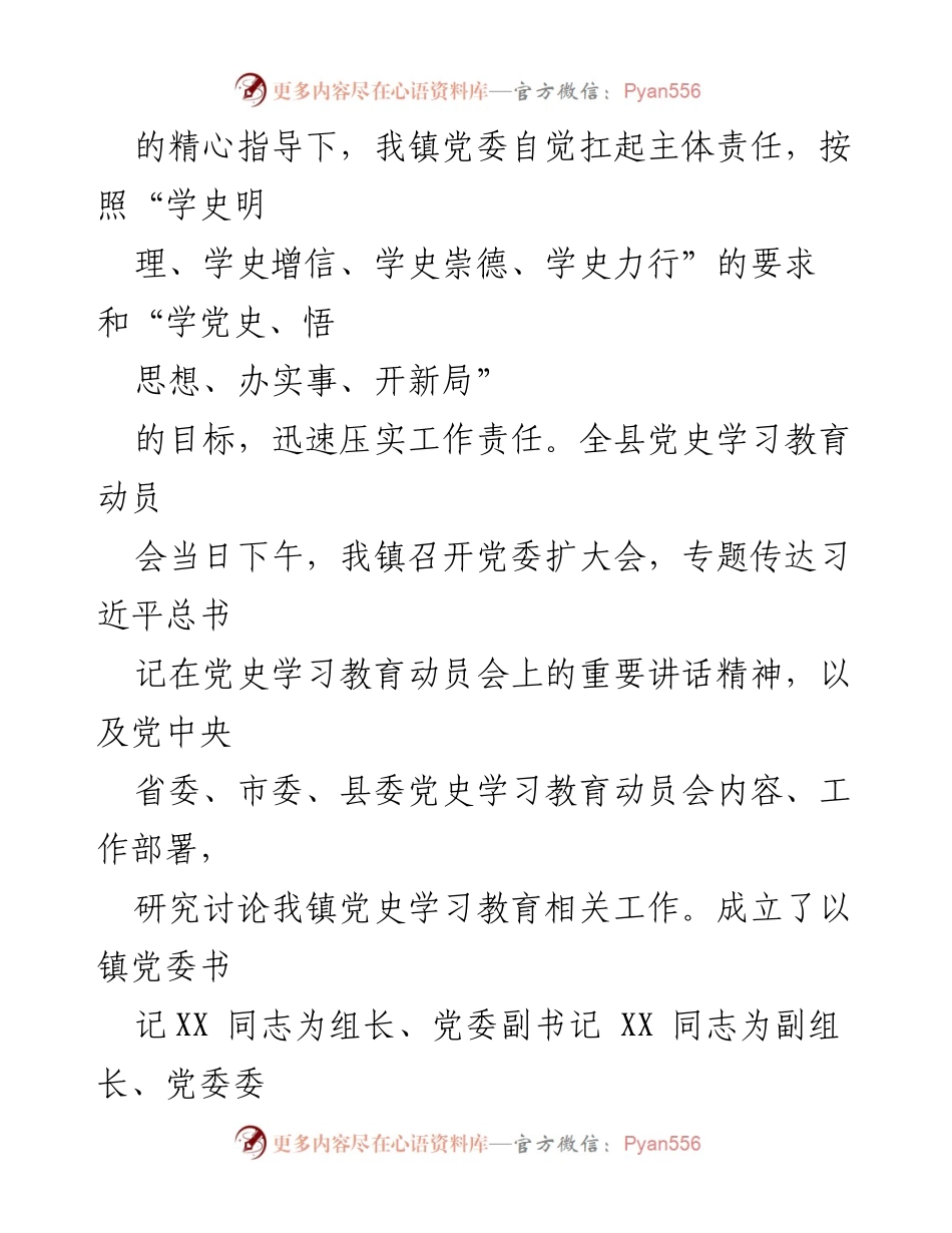[工作总结] 镇党委 - X镇党史学习教育阶段性总结报告.docx_第2页