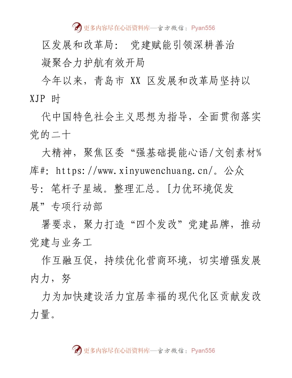[工作总结] 青岛市发展和改革局 - 党建引领推动发展与优化营商环境.docx_第1页
