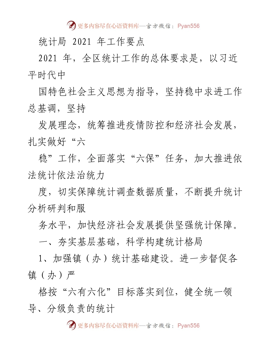 [工作总结] 统计局2021年工作 - 2021年统计局工作要点及实施方案.docx_第1页