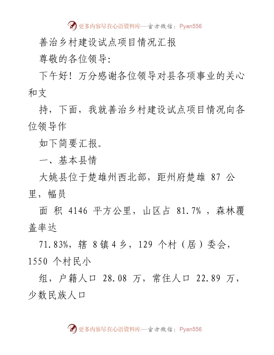 [工作总结] 项目汇报 - 善治乡村建设试点项目情况总结报告.docx_第1页