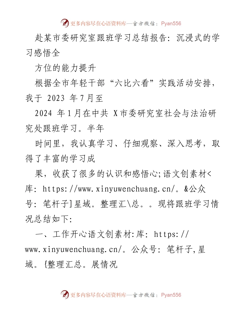 [工作总结] 跟班学习 - 半年跟班学习总结：沉浸式学习与全方位能力提升.docx_第1页