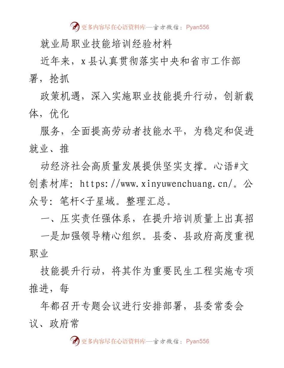 [工作总结] 职业技能培训 - x县职业技能培训提升行动经验总结.docx_第1页