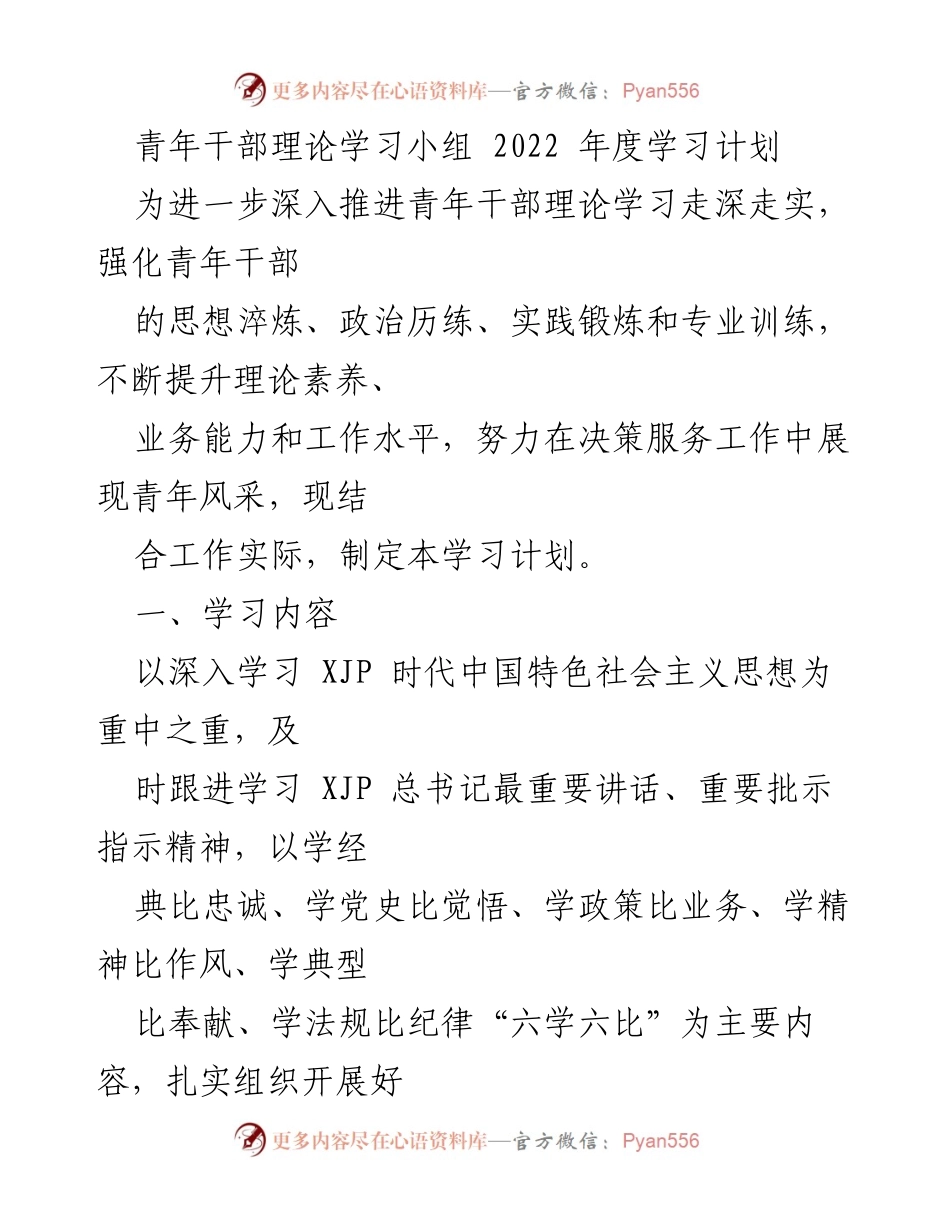 [工作总结] 青年干部理论学习小组 - 2022年度青年干部理论学习计划.docx_第1页