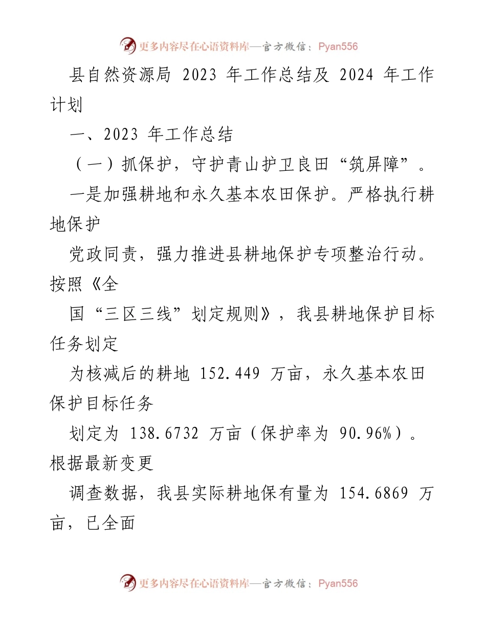 [工作总结] 自然资源局年终总结会 - 2023年工作总结与2024年工作计划.docx_第1页