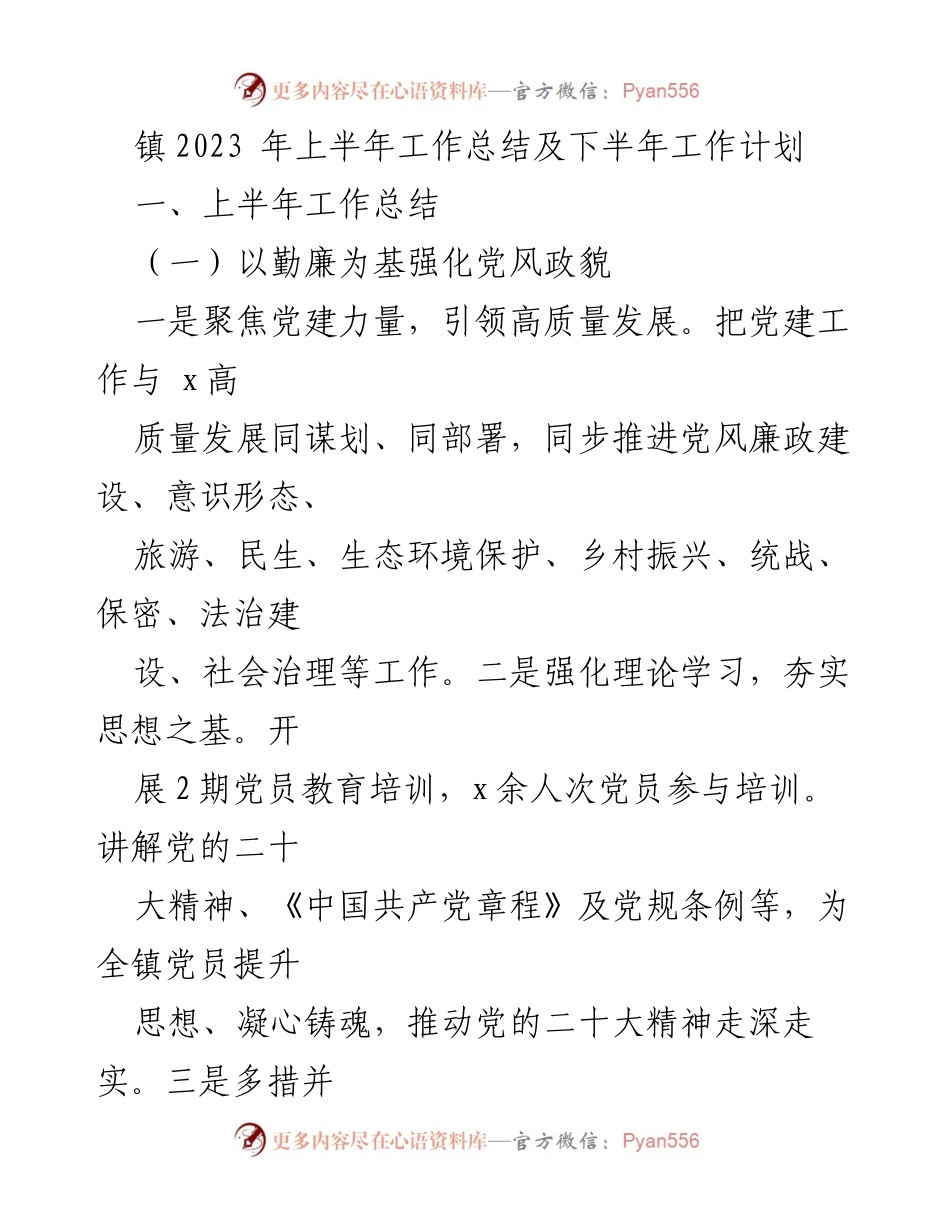 [工作总结] 镇政府 - 2023年上半年工作总结与下半年工作计划_2.docx_第1页