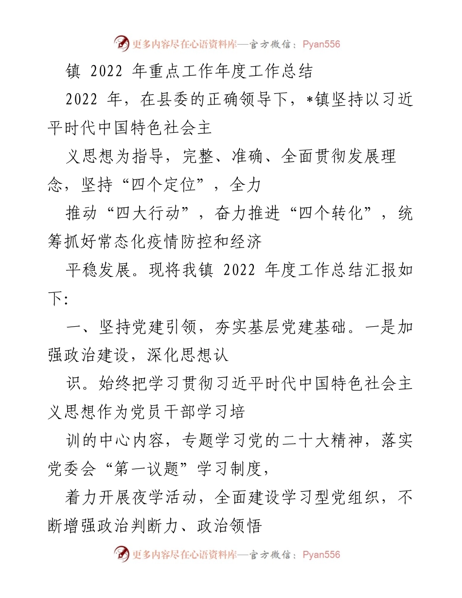 [工作总结] 镇年度工作总结 - 2022年_镇重点工作总结与党建成效分析.docx_第1页