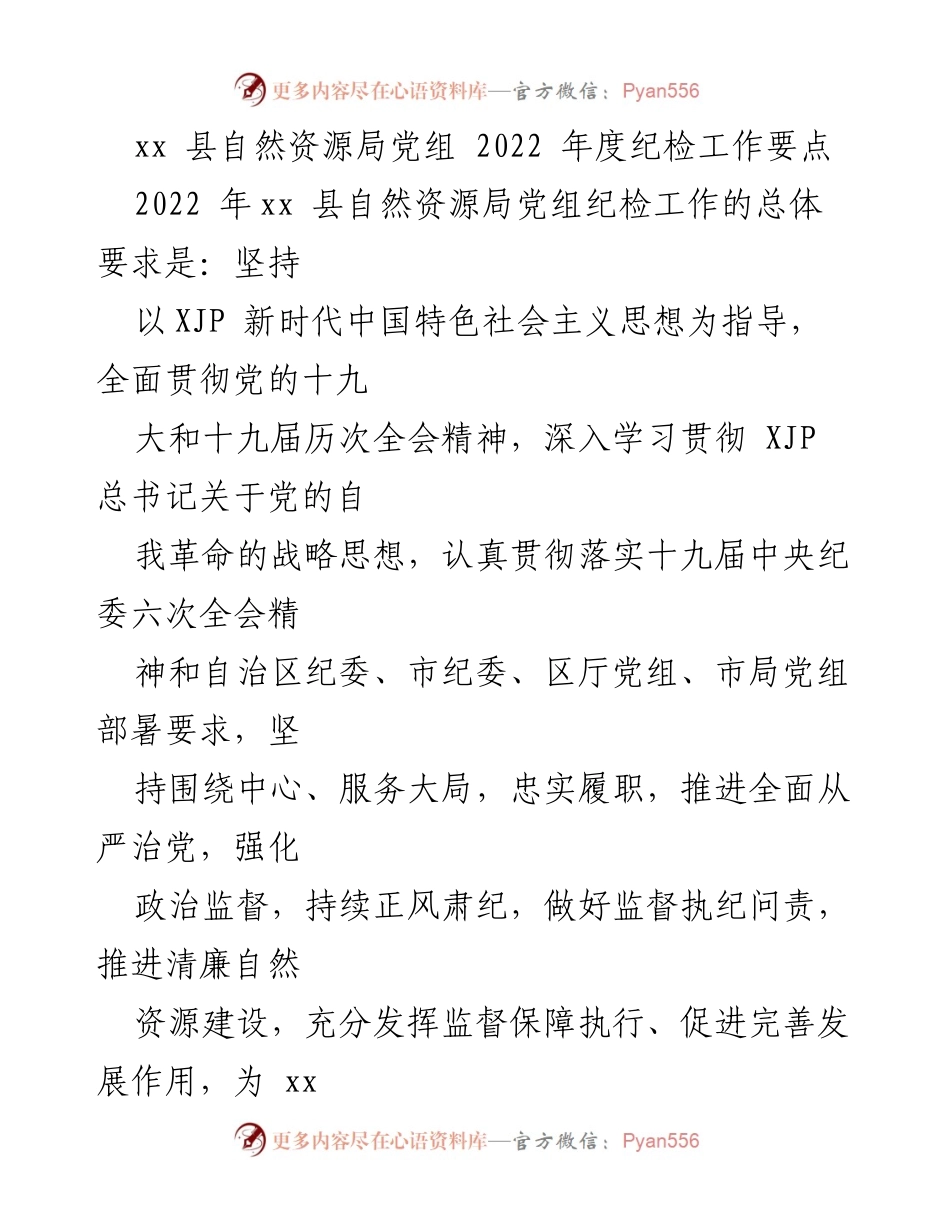 [工作总结] 自然资源局 - 2022年度纪检工作要点与实施方案.docx_第1页