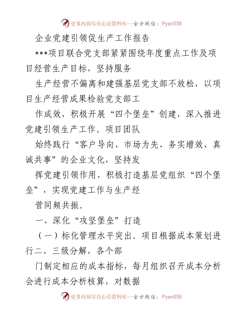 [工作报告] 企业党建 - 党建引领生产：项目联合党支部工作成效汇报.docx_第1页