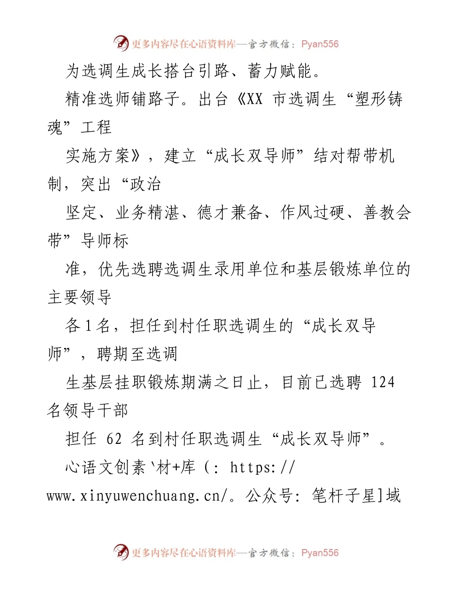 [工作总结] 选调生培养 - 推动选调生“塑形铸魂”工程的“成长双导师”机制实施情况报告.docx_第2页
