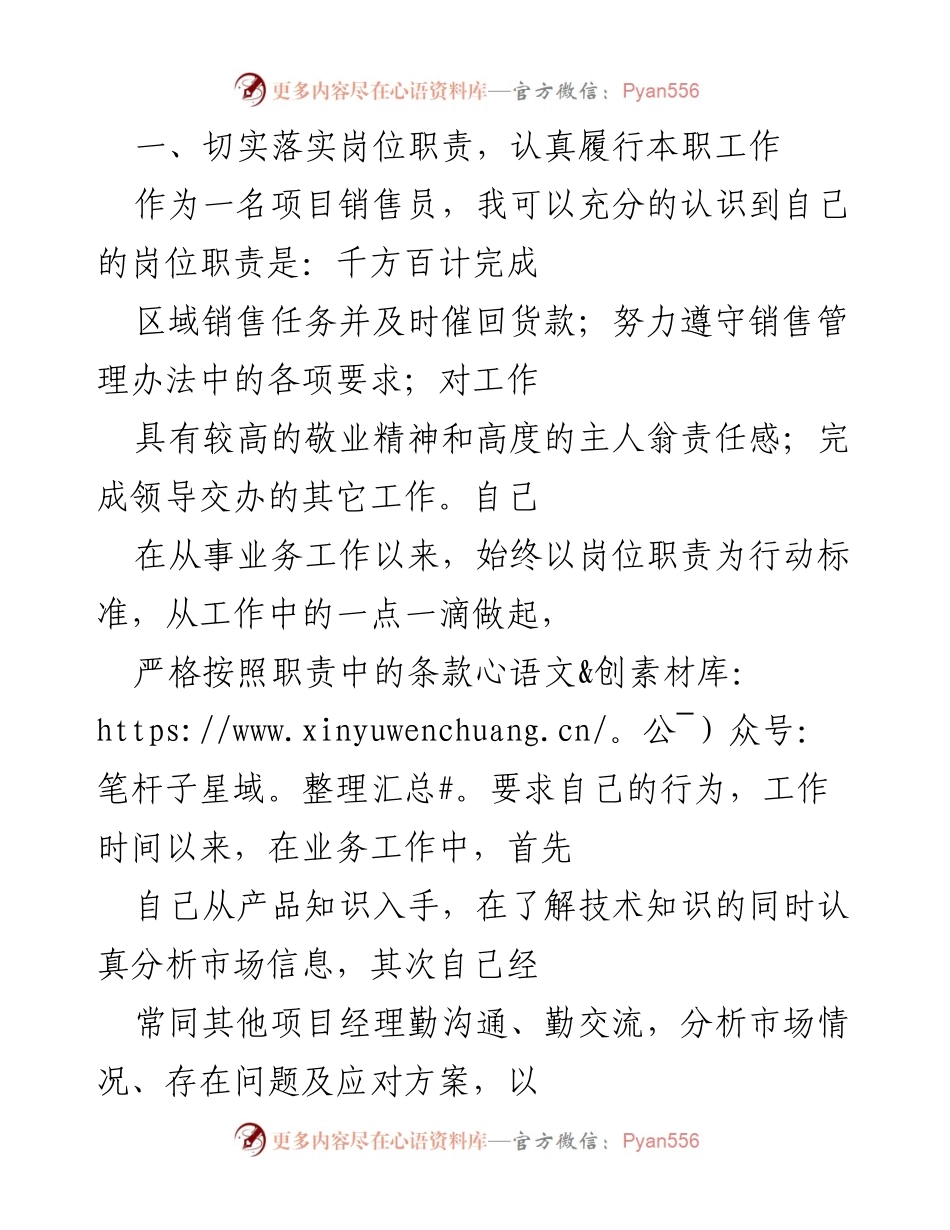 [工作总结] 项目销售员 - 项目销售工作总结与市场分析.docx_第1页