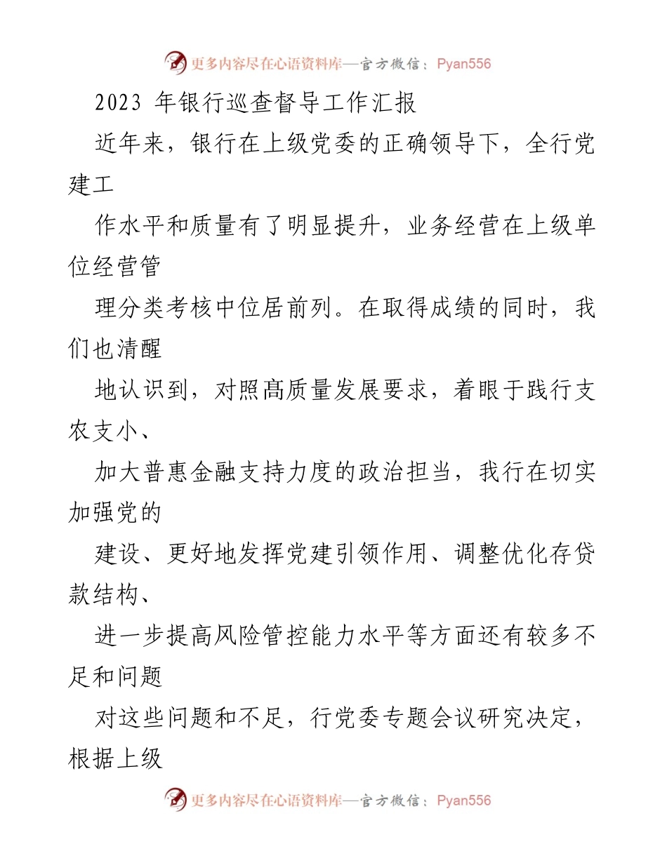 [工作总结] 银行巡查督导 - 2023年银行巡查督导工作总结报告.docx_第1页