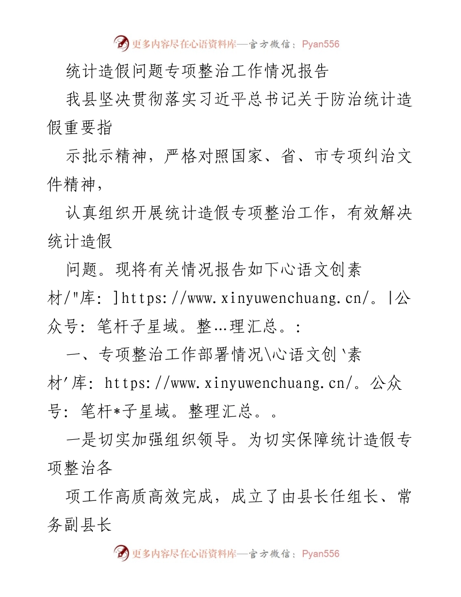 [工作总结] 统计造假专项整治 - 统计造假问题专项整治工作情况报告.docx_第1页