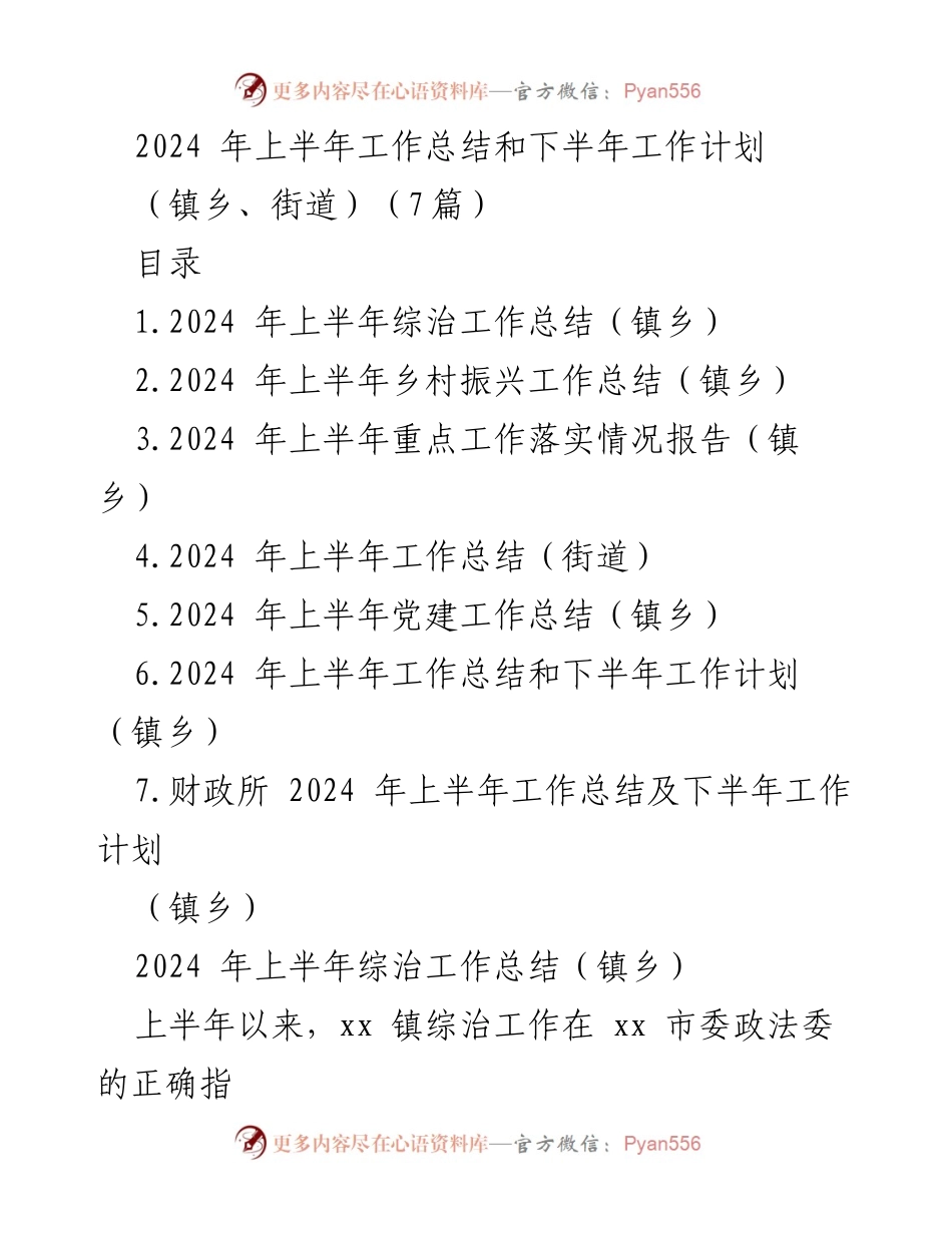 [工作总结] 镇乡 - 2024年上半年综治工作总结与计划.docx_第1页